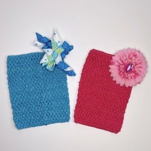 Handmade Baby Girl Silk Crochet Tube Top With Matching Hair Bow - 2 pack